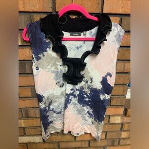 Neiman Marcus Black and Blue Tie-Dye Blouse